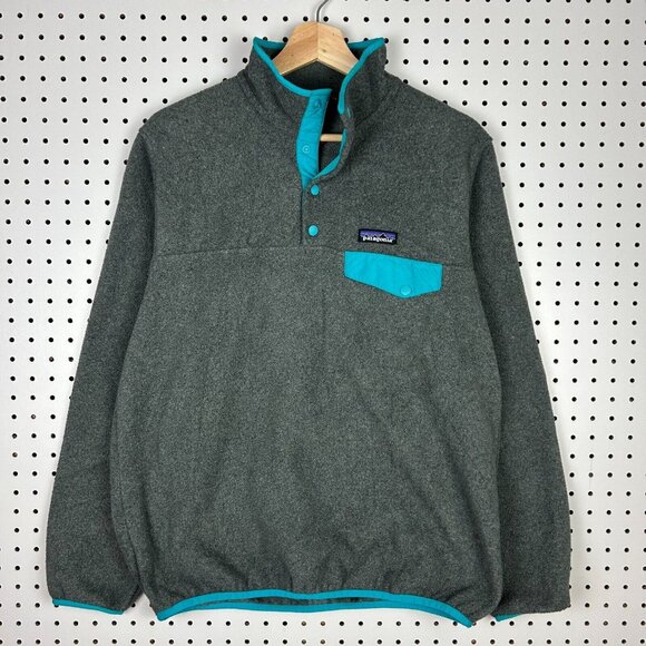 Patagonia Synchilla‎ Snap T Women's Fleece Sweater Medium Gray Teal Trim 25580 - Picture 1 of 7